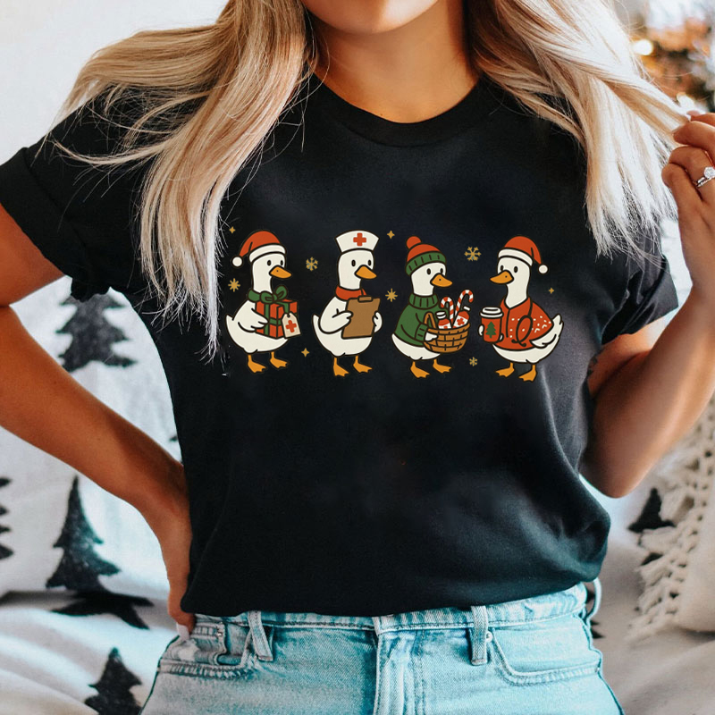 Festive Goose Christmas Nurse T-Shirt