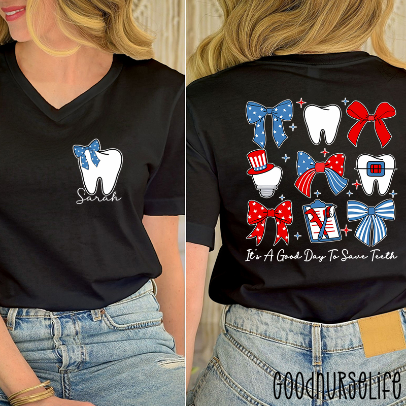 Personalized It's A Good Day To Save Teeth Female V-Neck Two Sided T-Shirt