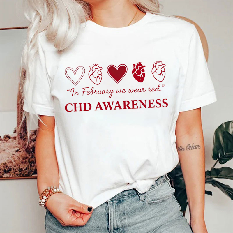 In February We Wear Red Heart Defect Support T-shirt