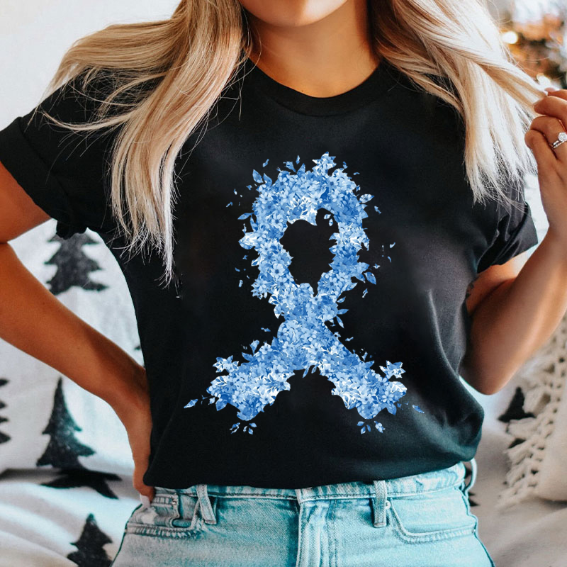 Floral Blue Ribbon Nurse T-Shirt