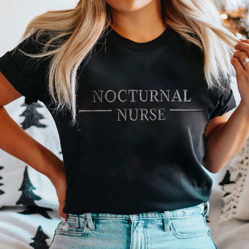 Nocturnal RN Embroidered Nurse T-shirt