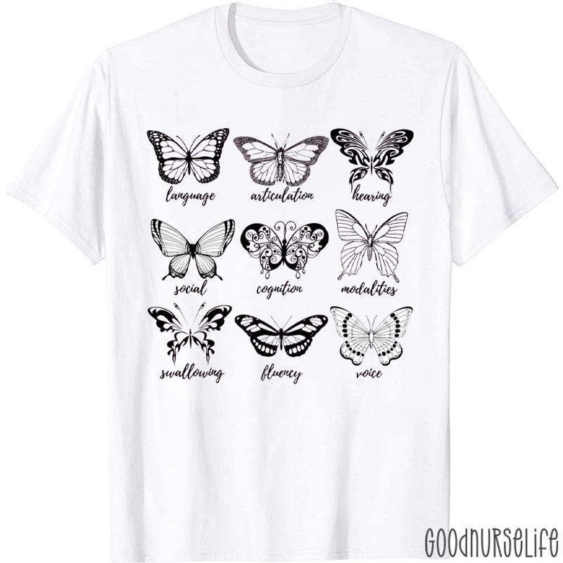 SLP Speech Language Pathology Butterfly T-Shirt