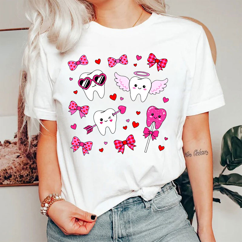 Valentines Day Teeth Coquette Bow Dental T-shirt