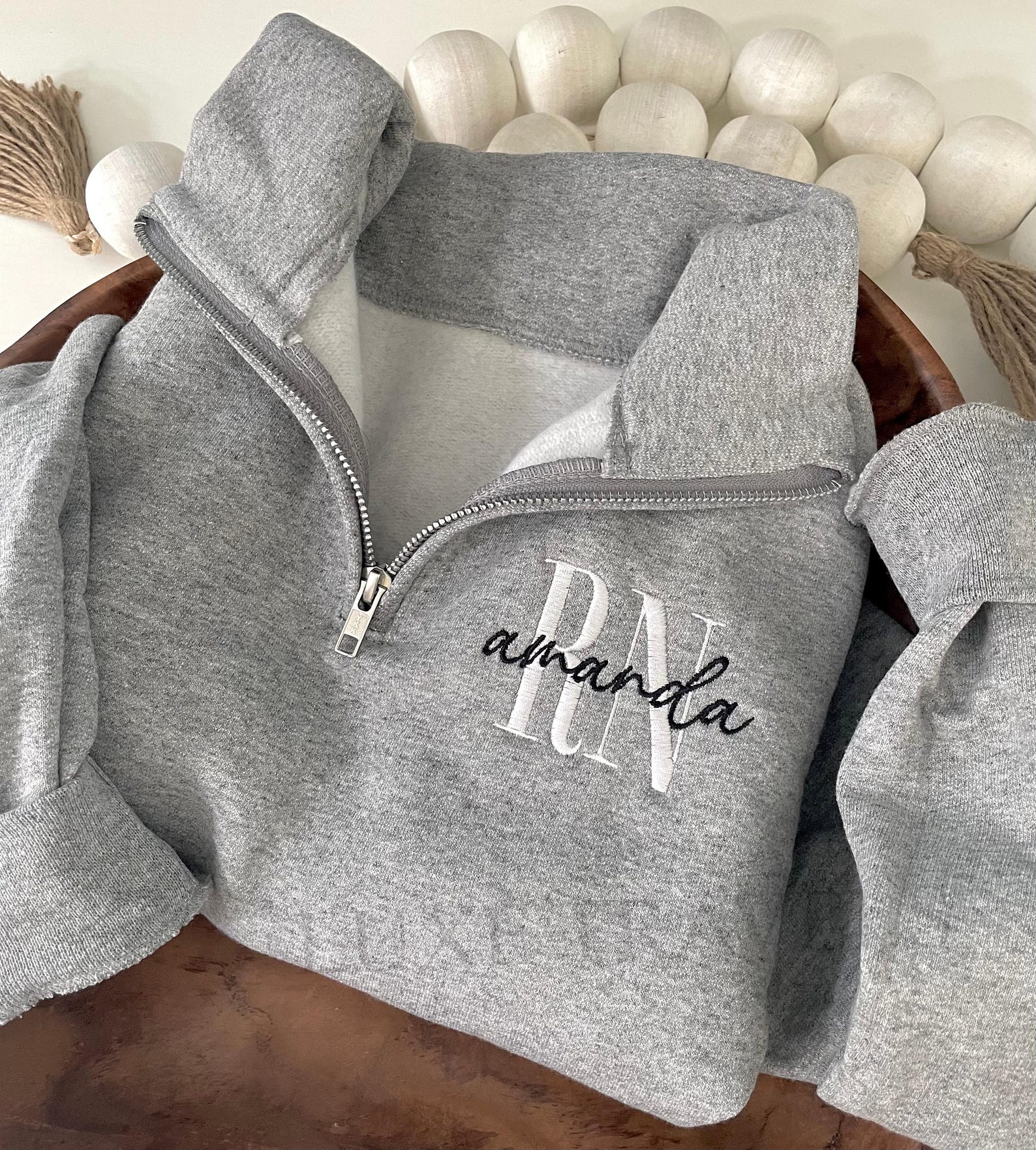 Personalized Embroidered Text Quarter Zip Sweatshirt