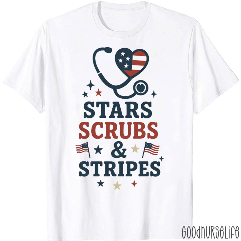 Funny Stars Scrubs And Stripes Nurse T-Shirt