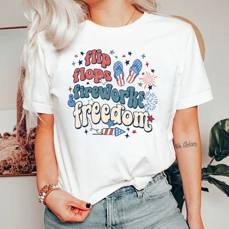 Flip Flops Fireworks & Freedom Nurse T-Shirt