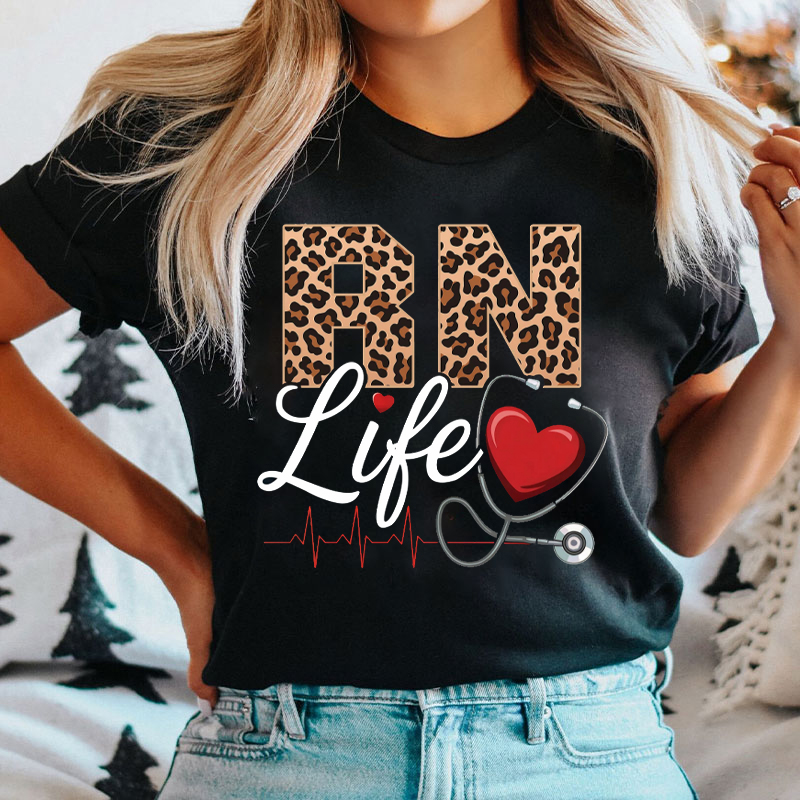 Personalized Leopard Heartbeat Heart Nurse T-Shirt