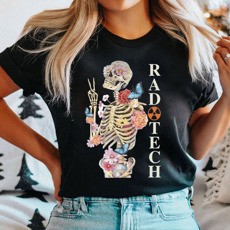 Rad Tech Skeleton Flower Xray Technologist T-Shirt