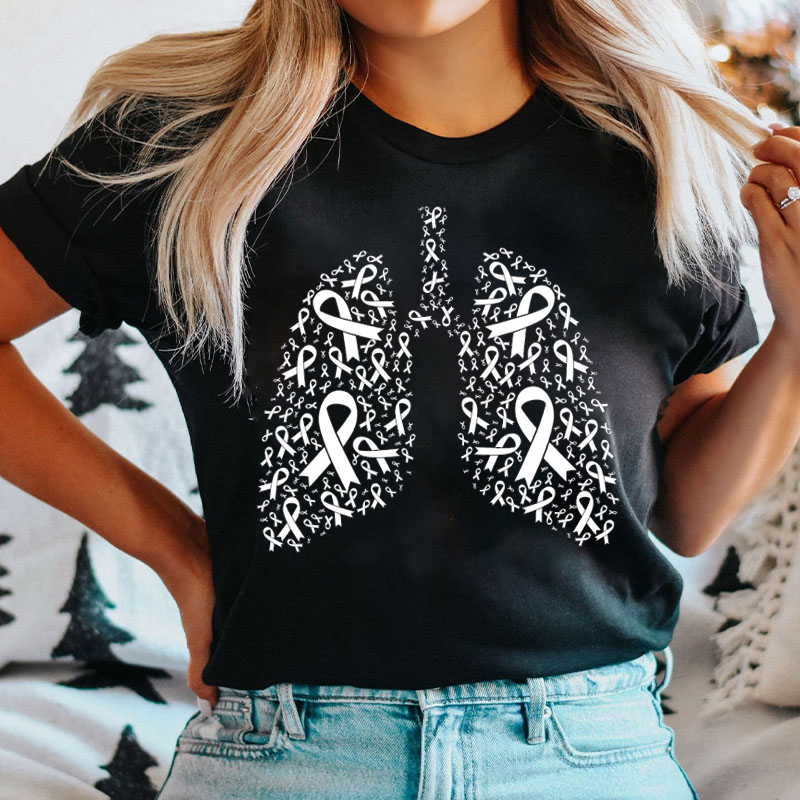 White Ribbon Lung Cancer Awareness Nurse T-Shirt