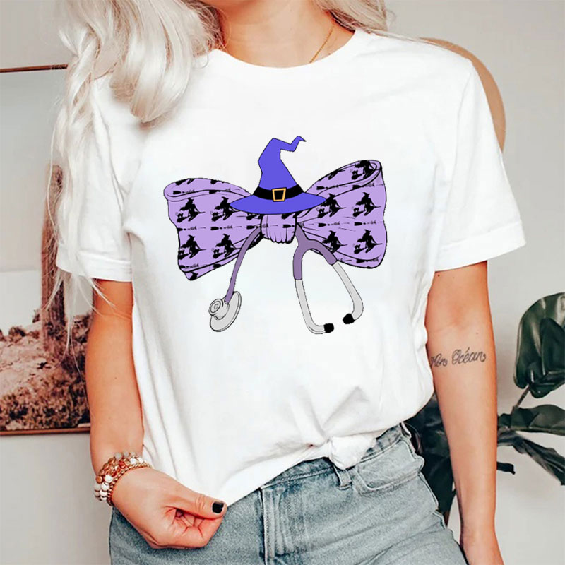 Halloween Witch Bow Tie Nurse T-Shirt