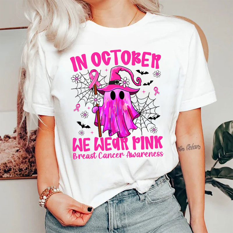 In October We Wear Pink Oil Painting Ghost Nurse T-Shirt