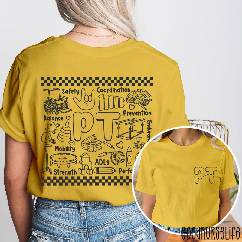 Personalized Name PT Physiotherapist Therapist Two Sided T-Shirt