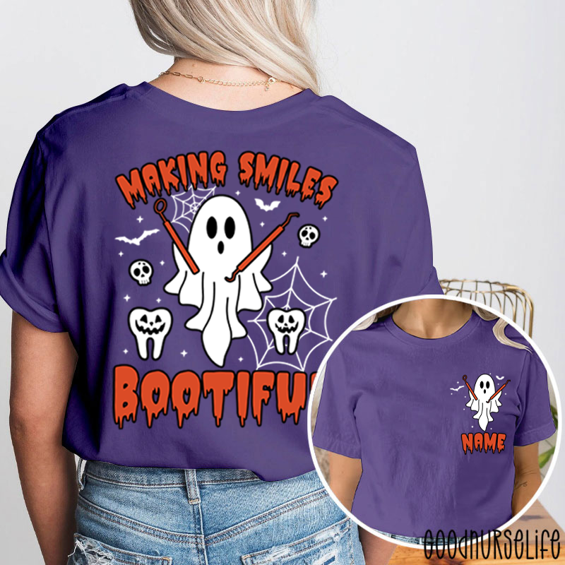 Personalized Making Smiles Bootiful Halloween Dental Ghost Two Sided T-Shirt