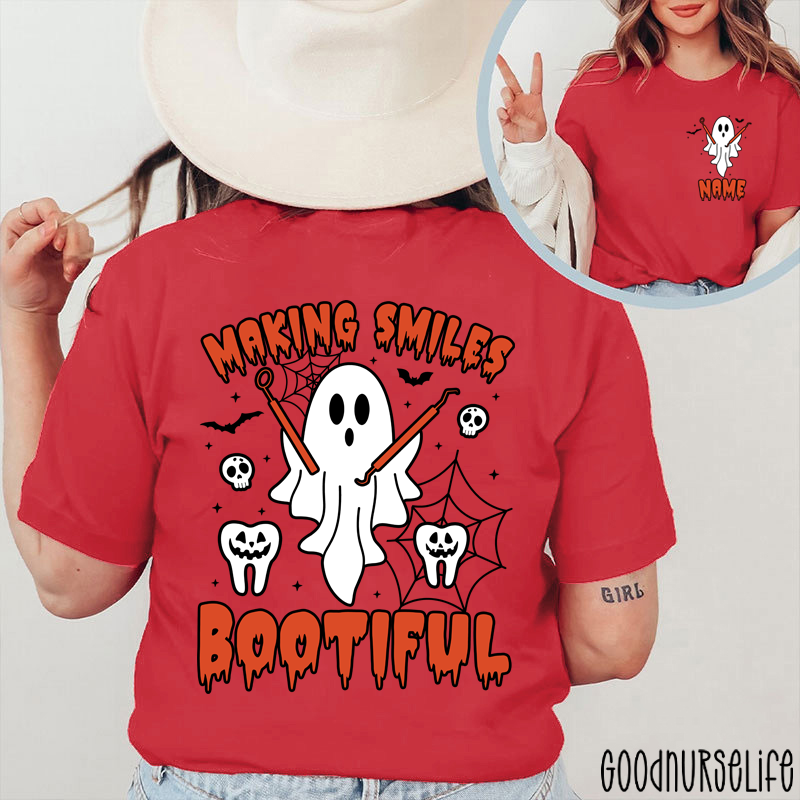 Personalized Making Smiles Bootiful Halloween Dental Ghost Two Sided T-Shirt