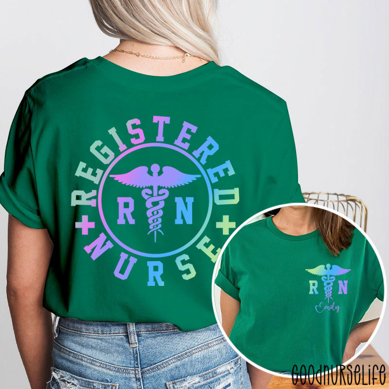 Personalized Name Registered Nurse Two Sided T-Shirt