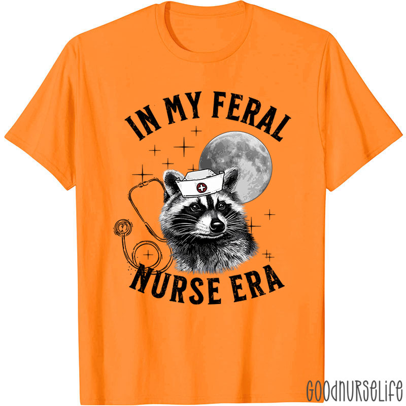 Feral Nurse Retro Raccoon Moon Nurse T-Shirt