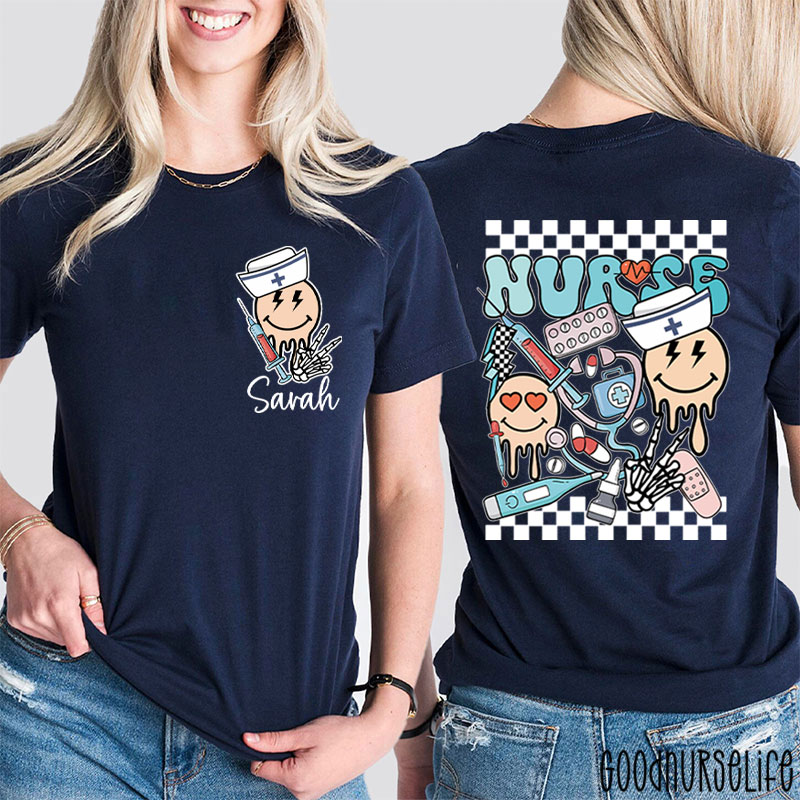 Personalized Melting Smiley Face Nurse Two Sided T-Shirt