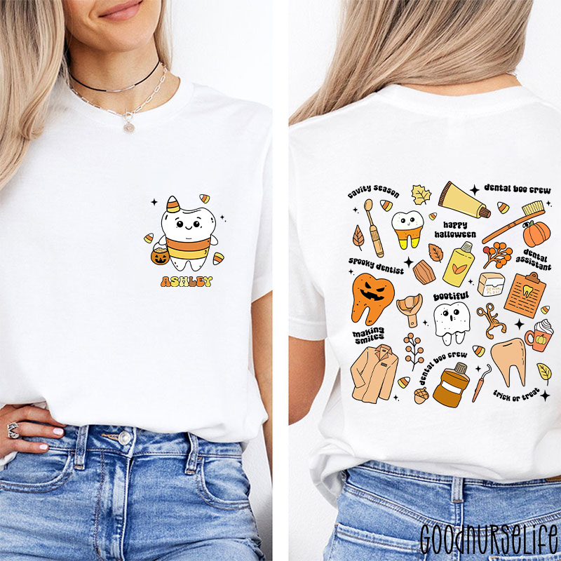 Personalized Halloween Spooky And Cute Dental Two Sided T-Shirt