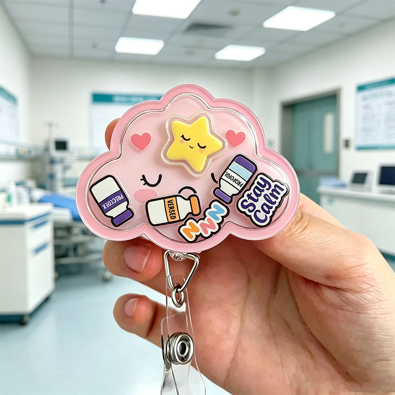 Pink Cloud Stay Calm Shaker Badge Reel