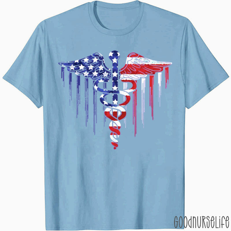 American Flag Caduceus Medical Symbol Nurse T-Shirt
