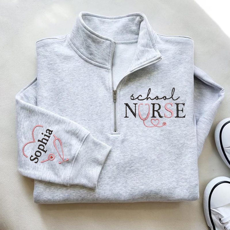 Personalized Heart Shaped Stethoscope Nurse Quarter Zip Sweatshirt