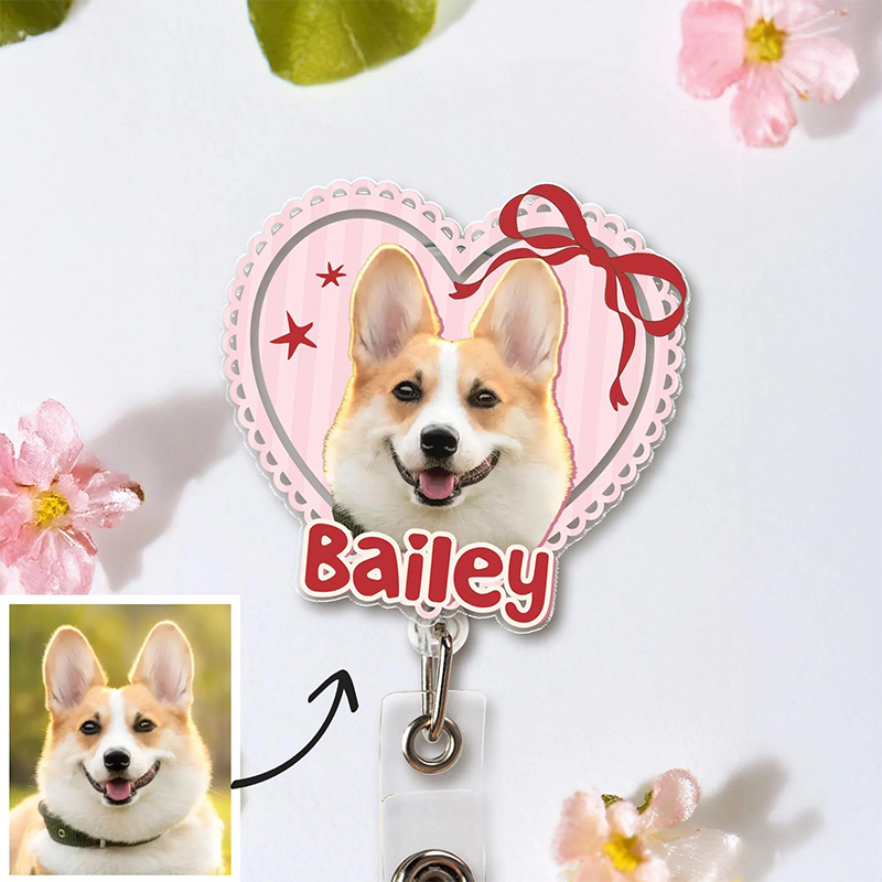 Personalized Photo Lace Heart Coquette Bow Nurse Badge Reel