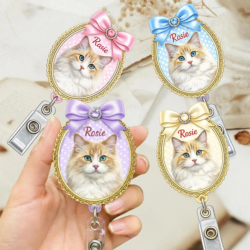 Personalized Photo Coquette Polka Dot Bow Nurse Badge Reel