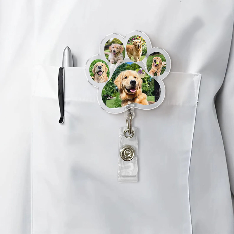 Personalized Photo Dog Paw Nurse Badge Reel