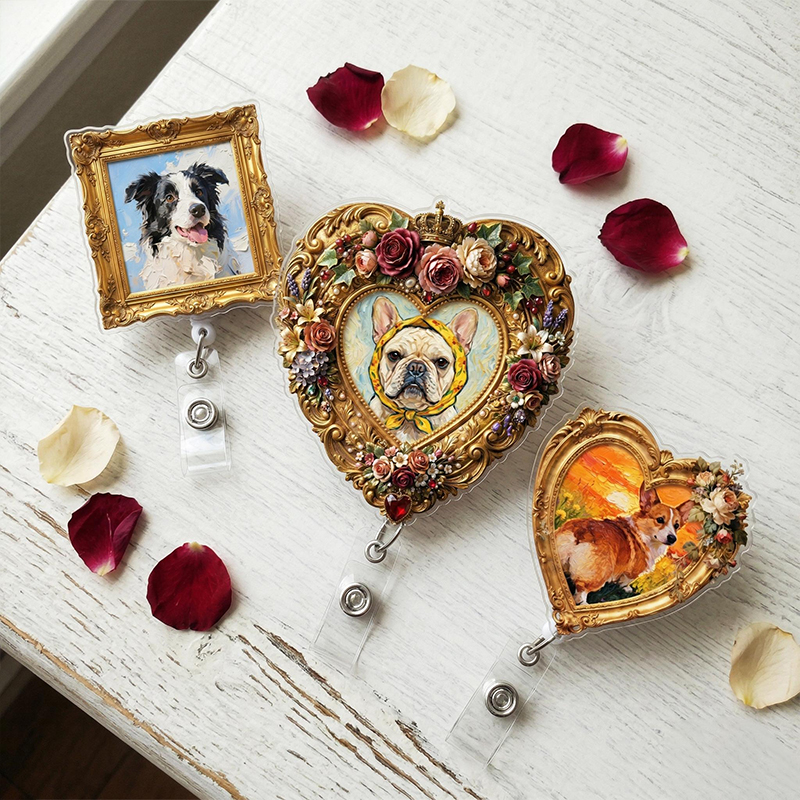 Personalized Pet Vintage Oil Painting Nurse Badge Reel