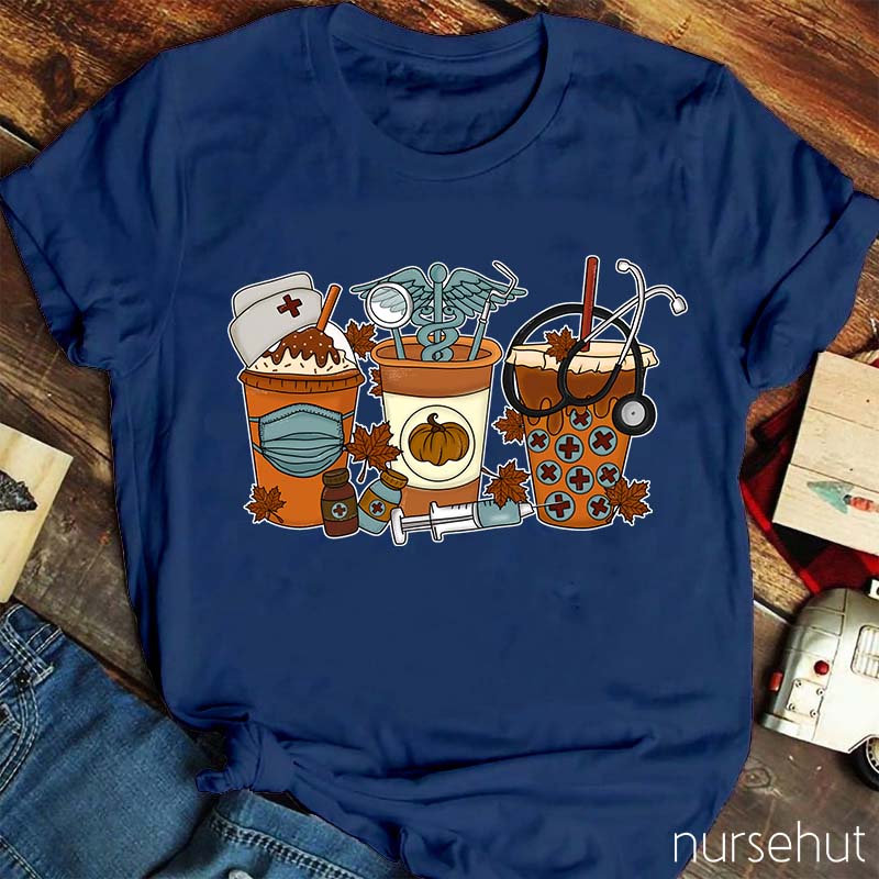 Cute Halloween Fall Coffee Nurse T-Shirt