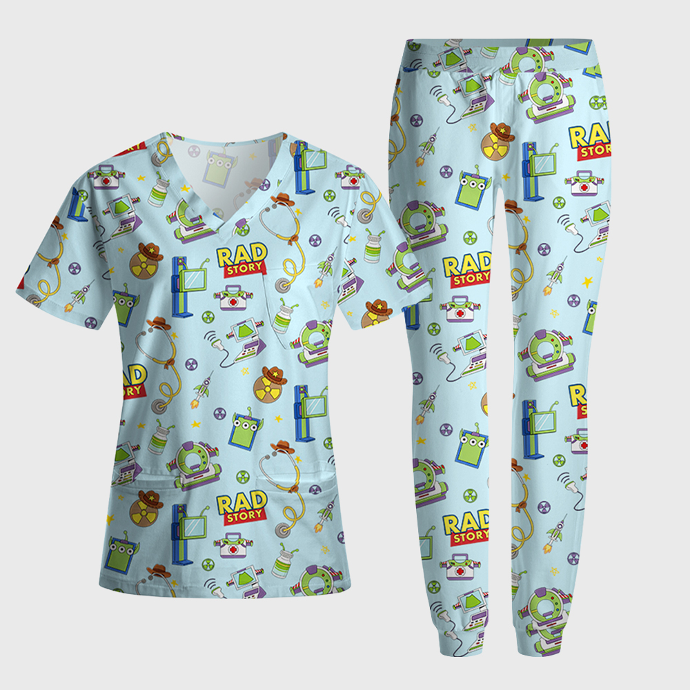 Rad Story Cute Icon Antimicrobial Scrubs Sets