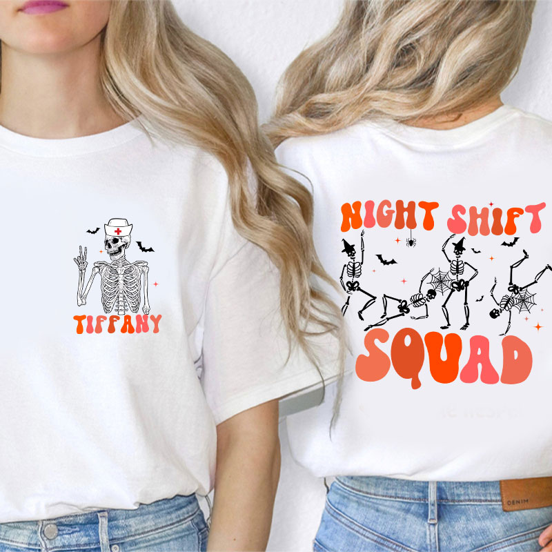 Personalized Night Shift Squad Nurse Two Sided T-Shirt