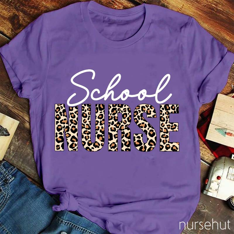 Leopard Print School Nurse T-Shirt