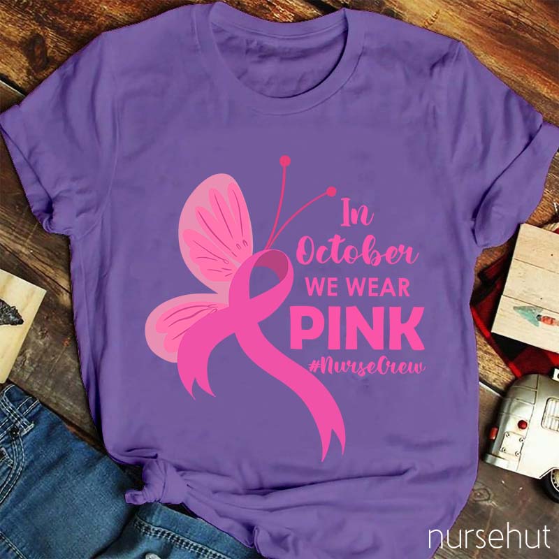 Butterfly Pink Ribbon Nurse T-Shirt