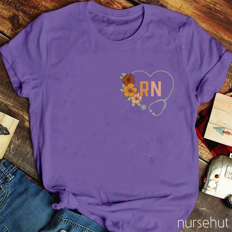 Personalized Flower Stethoscope Nurse T-Shirt