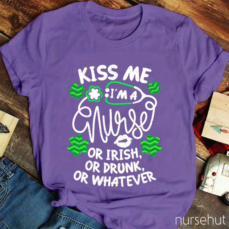 Kiss Me I'm A Nurse Clover Stethoscope Nurse T-Shirt