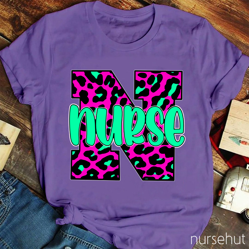 Personalized Leopard Print Nurse T-Shirt