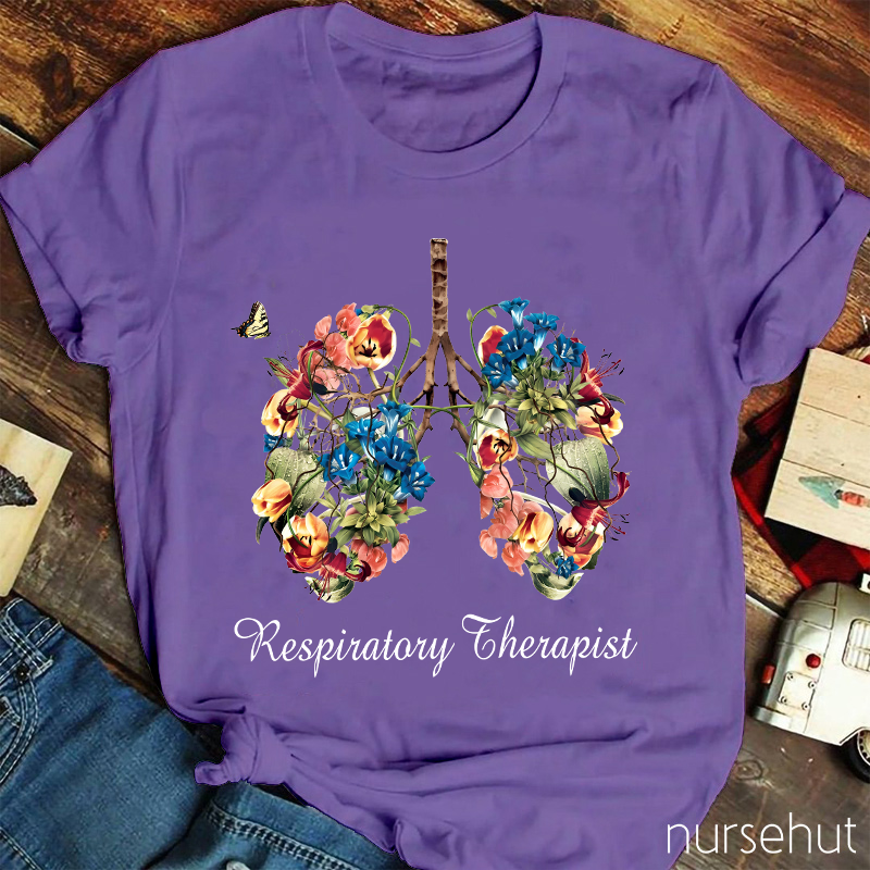Respiratory Therapist Beautiful Flowers Lung Nurse T-Shirt