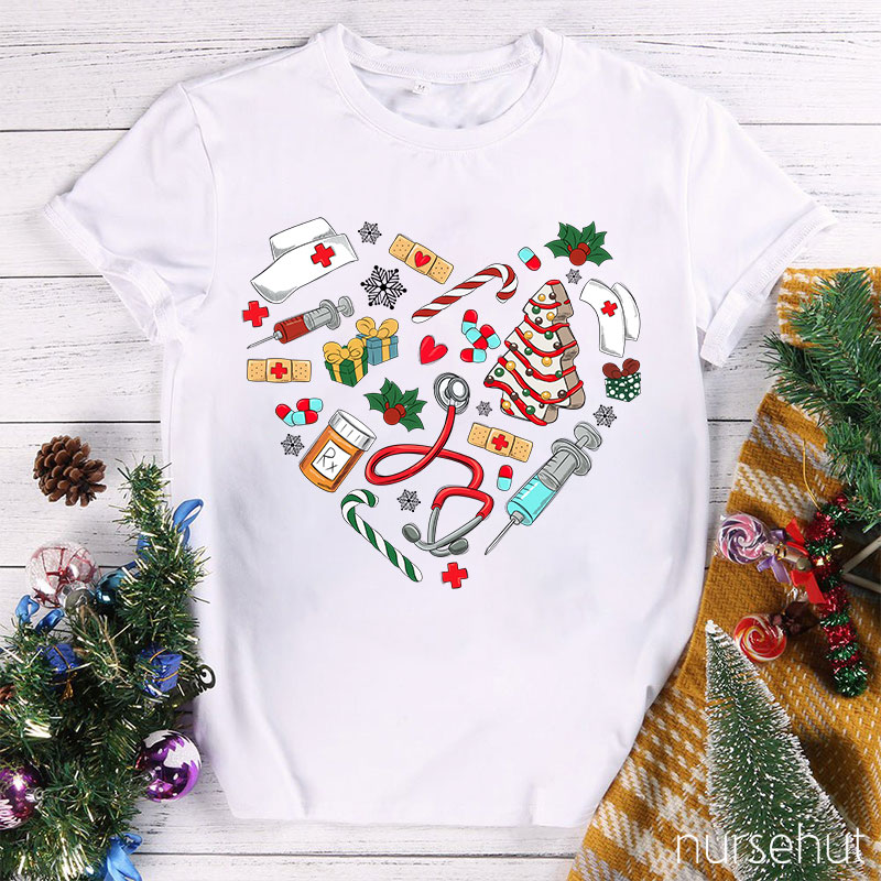Christmas Love Heart Nurse T-Shirt