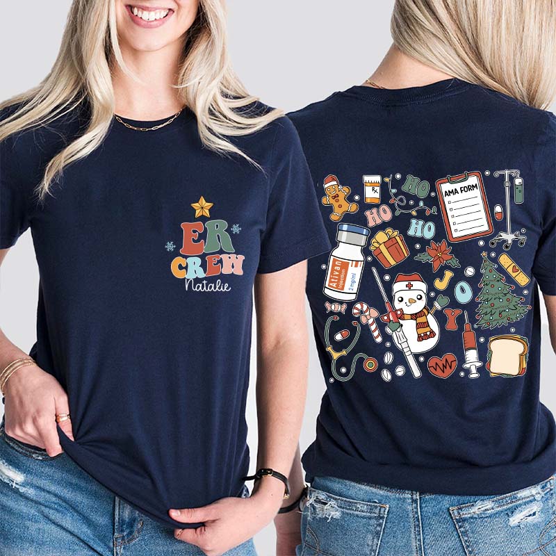 Personalized Ho Ho Ho Christmas Coming Nurse Two Sided T-Shirt