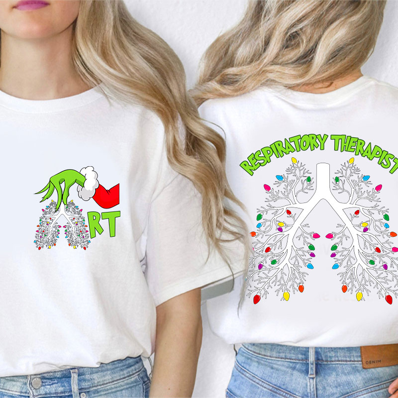 Hand Santa Hold The Lungs Light Nurse Two Sided T-Shirt