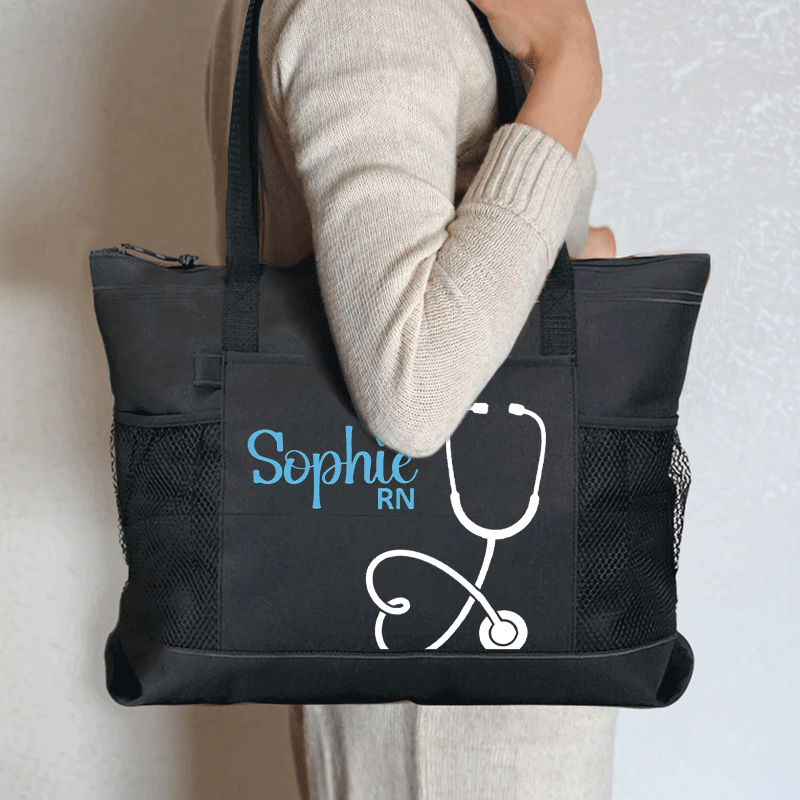 Personalized Name With Stethoscope Zip Tote Bag