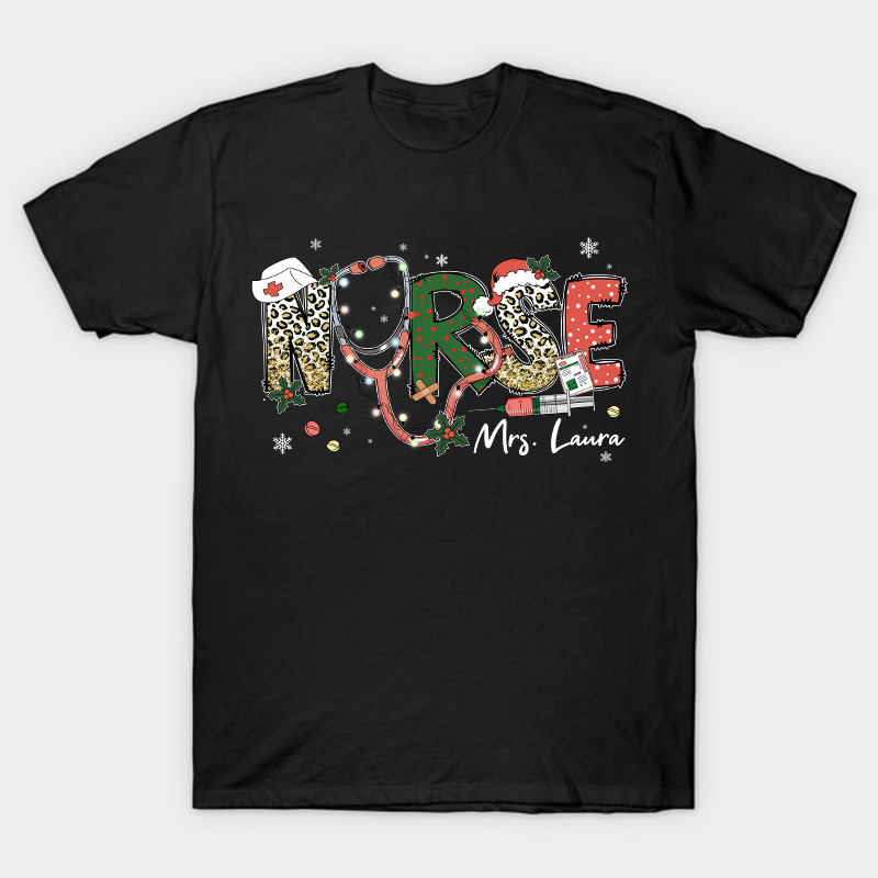 Personalized Name Christmas Crew Nurse T-Shirt