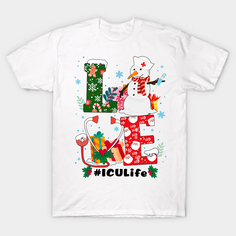 Christmas Love ICU Life Nurse T-Shirt