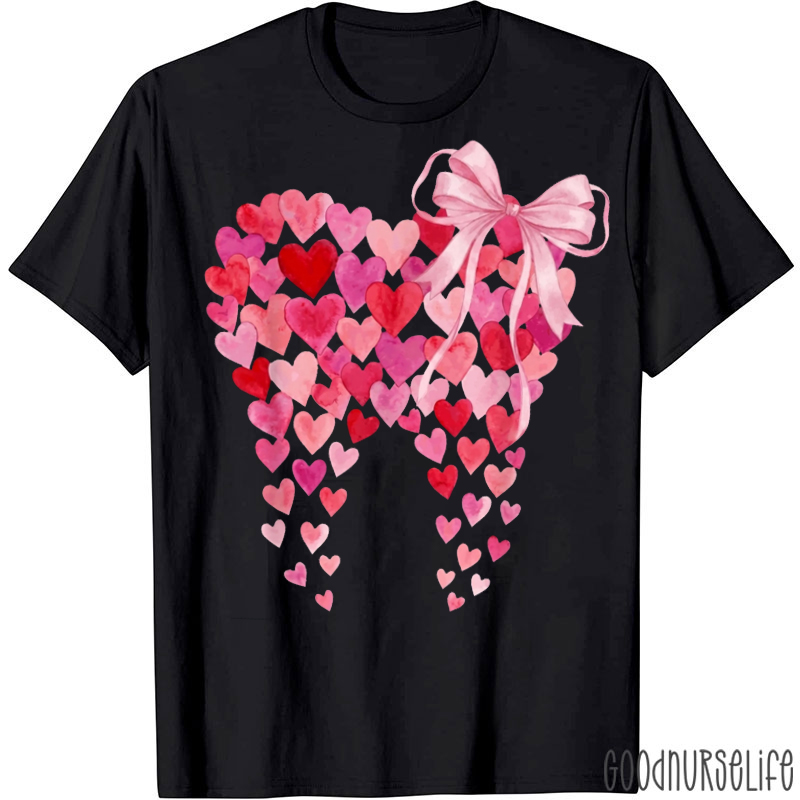Love Hearts And Pink Bow Tie Tooth T-shirt