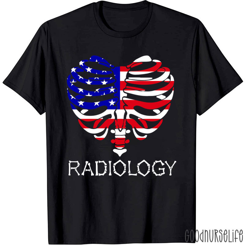 Radiology 4th Of July Skeleton American Flag T-Shirt