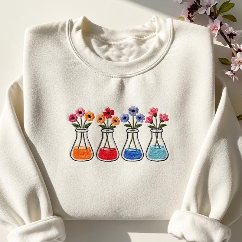 Embroidered Floral Beakers Laboratory Sweatshirt