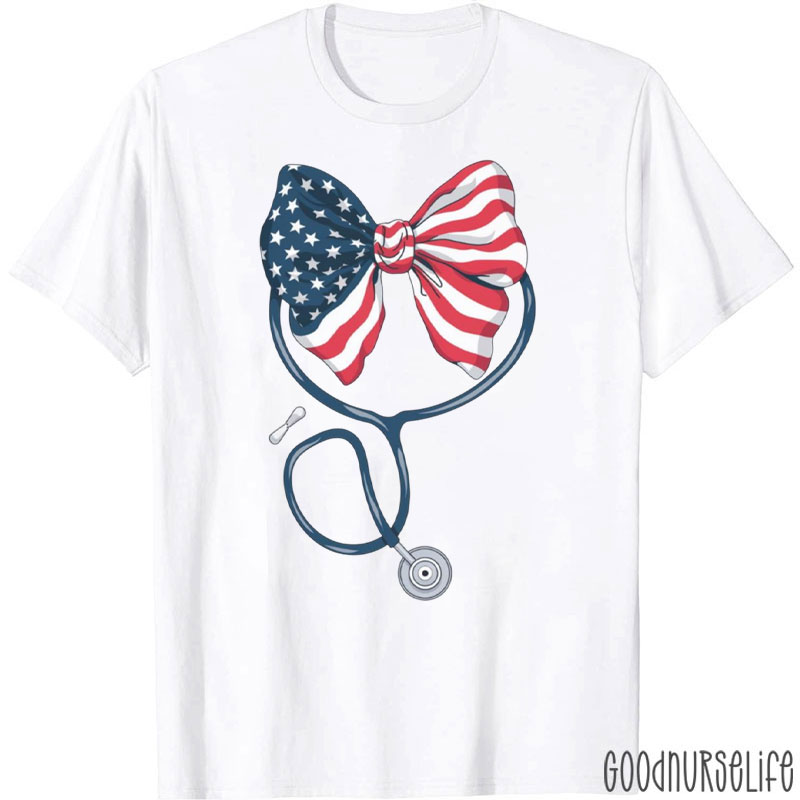 Fourth Of July Stethoscope Bow Nurse T-Shirt