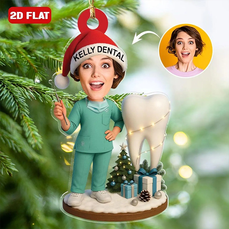 Personalized Name And Face Dentistry Employee Acrylic Christmas Ornament