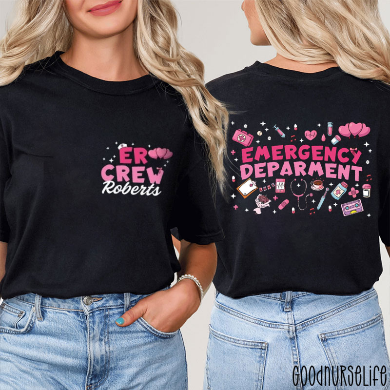 Personalized Valentine ER Nurse Two Sided T-Shirt